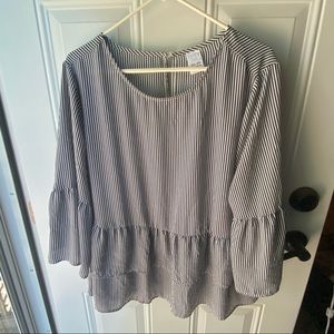 Navy Blue & White Striped Blouse